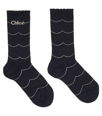 Chloé Kids' Girls Blue Cotton Socks In Navy