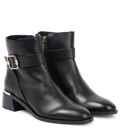 Jimmy Choo Clarice Leather Buckle Ankle Booties In Black