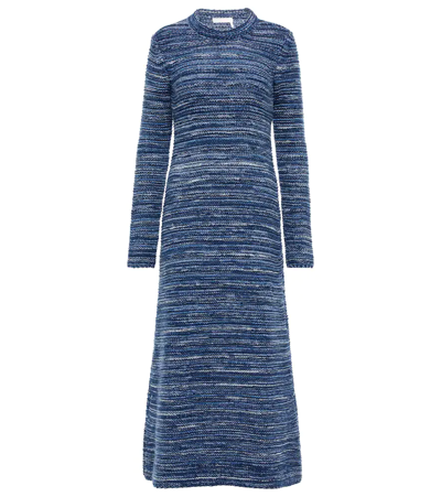 Chloé Blue Ocean Waves Cashmere Maxi Dress In New