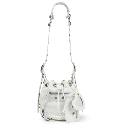 Balenciaga Le Cagole Xs Crinkled-leather Bucket Bag In Optic White