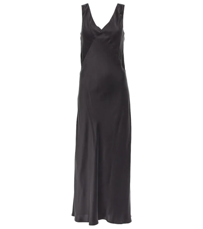 Asceno Bordeaux Silk Satin Slip Dress In Black