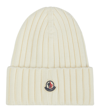 Moncler Ribbed-knit Logo-patch Virgin Wool Beanie In White
