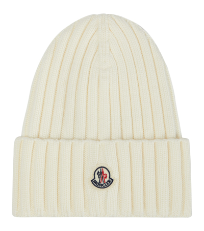 Moncler Ribbed-knit Logo-patch Virgin Wool Beanie In White