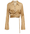 Acne Studios Teba Crinkled Wrap-over Silk Top In Caramel Brown