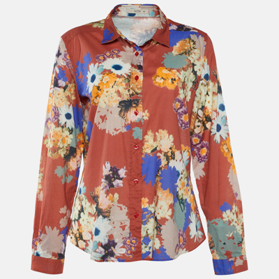 Pre-owned Etro Multicolor Floral Printed Cotton Long Sleeve Button Front Shirt L