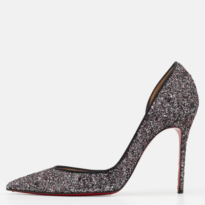 Pre-owned Christian Louboutin Black Glitter Iriza Pointed Toe D'orsay Pumps Size 39.5