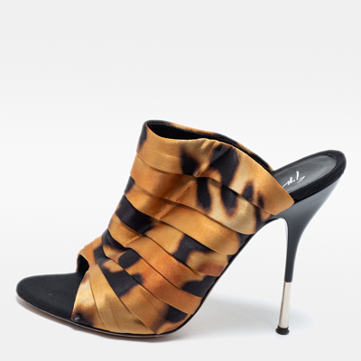 Pre-owned Giuseppe Zanotti Brown/black Satin Slide Mule Sandals Size 38.5