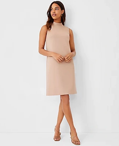 Ann Taylor The Petite Mock Neck Shift Dress In Double Knit In Natural Camel