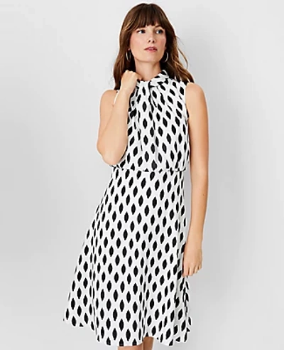 Ann Taylor Spotted Twist Neck Flare Dress In Ivory
