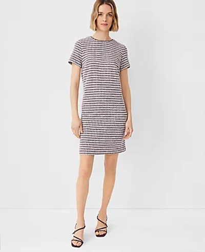 Ann Taylor Houndstooth Shift Dress In Plum Rose