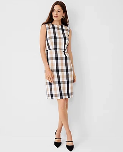Ann Taylor Checked Sheath Dress In Ivory