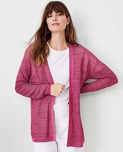 Ann Taylor Petite Shimmer Mesh Stitch Open Cardigan In Magenta Sunset