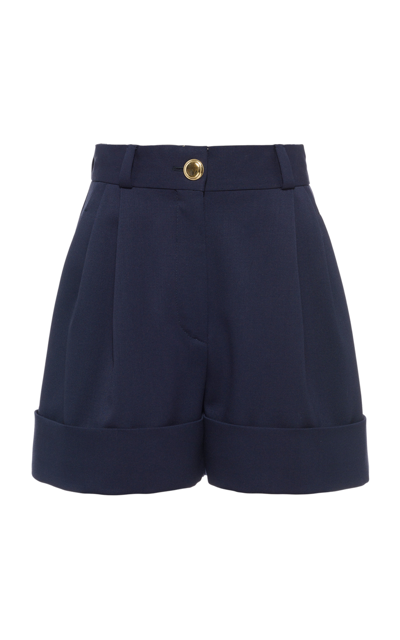 Miu Miu Folded-hem High-rise Wool-blend Shorts In Blue