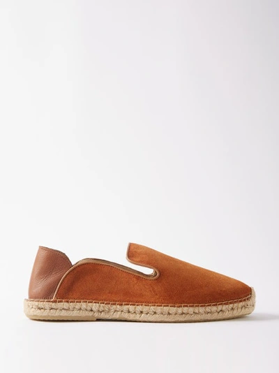 Frescobol Carioca Collapsible-heel Leather-trimmed Suede Espadrilles In Brown