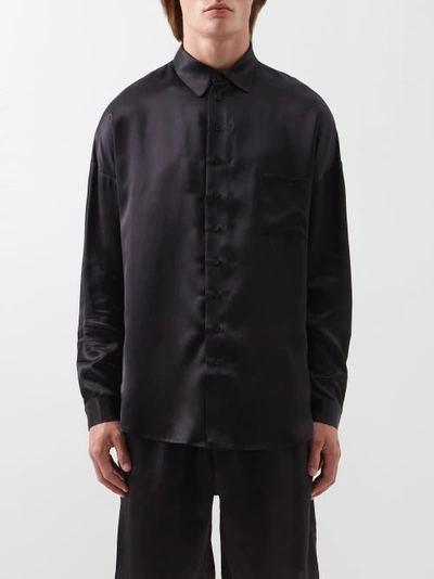 Albus Lumen Patch-pocket Silk-satin Shirt In Black