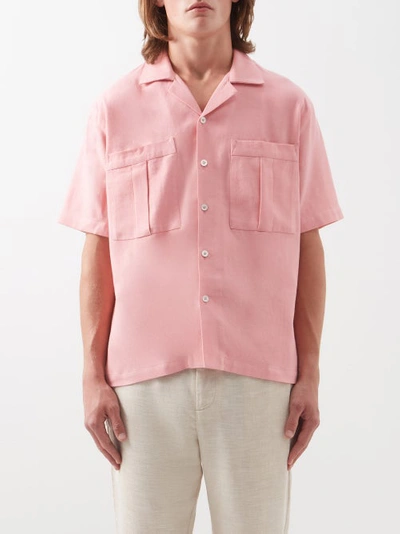 Marrakshi Life Short-sleeve Cuban-collar Cotton Shirt In Pink
