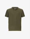 Oscar Jacobson Julian Texture Cotton-knit Polo Top In Dark Beige