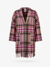 Semicouture Fringed-edge Tartan Coat In Pink