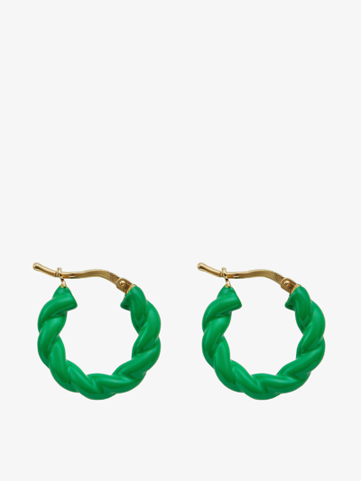 Bottega Veneta Gold-tone And Enamel Hoop Earrings In Green