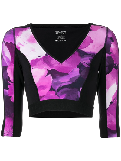 Marchesa Abstract-pattern V-neck Top In Violett