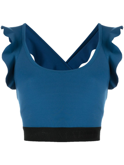 Marchesa Frilled Crossover Sports-bra In Blau