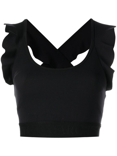 Marchesa Frilled Crossover-strap Sports-bra In Black