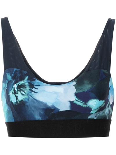 Marchesa Abstract-pattern Watercolour Sports-bra In Navy Multi