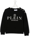 Philipp Plein Junior Logo-print Button-detail Sweatshirt In Black