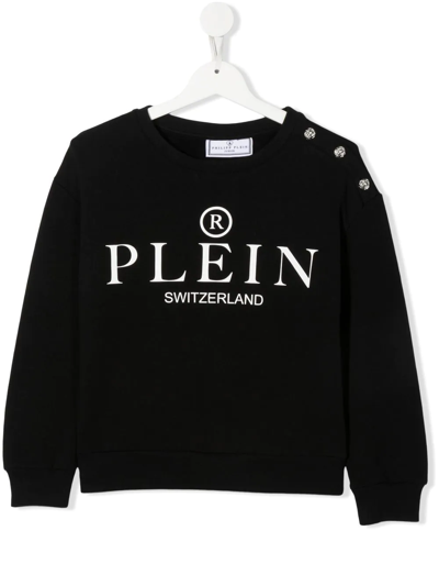 Philipp Plein Junior Button-detail Logo Sweatshirt (4-14 Years) In Black