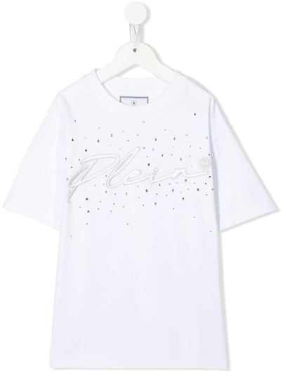 Philipp Plein Junior Embroidered-logo Short-sleeved T-shirt In White