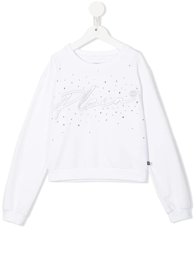 Philipp Plein Junior Embroidered-logo Long-sleeved T-shirt In White