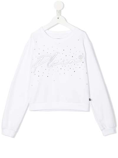 Philipp Plein Junior Kids' Embroidered-logo Long-sleeved T-shirt In White