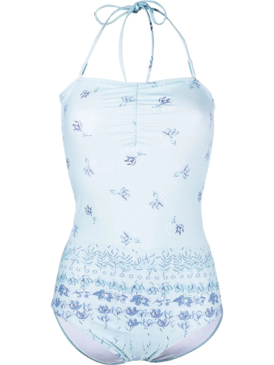 Stella Nova Floral-print Halterneck Swimsuit In Blue