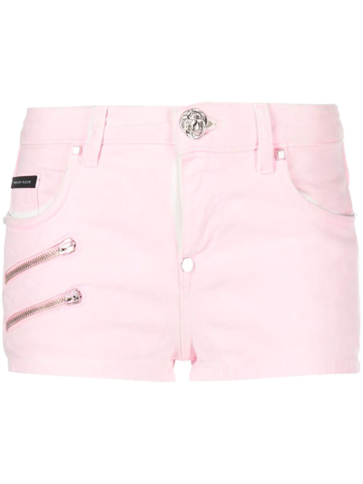 Philipp Plein Denim Hot Pants Biker Shorts In Pink