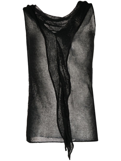 Yohji Yamamoto Unbalance Semi-sheer Vest In Schwarz