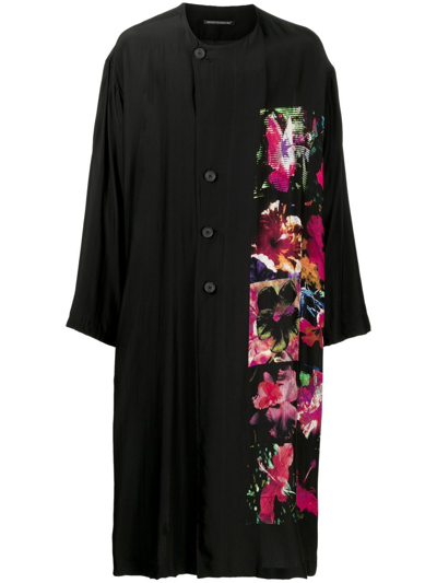 Yohji Yamamoto Floral-print Silk Coat In Black