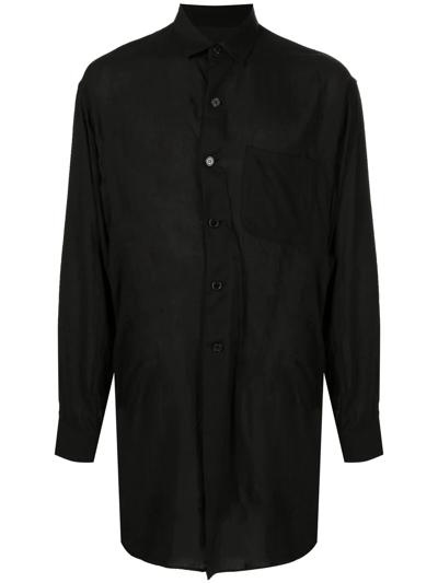 Yohji Yamamoto Dart-detailed Long-sleeved Shirt In Black
