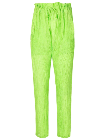 Amir Slama Crinkle-effect Silk Trousers In Green