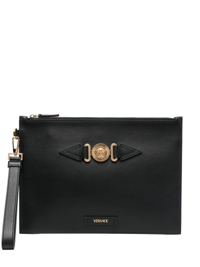 Versace Medusa-plaque Detail Clutch Bag In Black