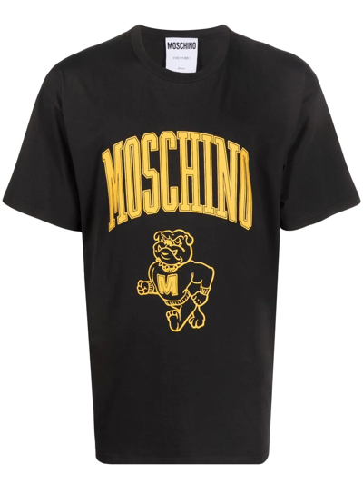 Moschino Black Varsity Logo Print Cotton T-shirt