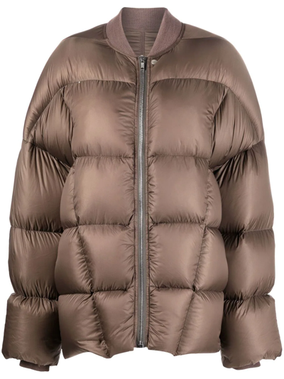 Rick Owens Oversized Wool-trimmed Quilted Shell Down Jacket In Brown