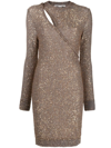 Stella Mccartney Layered Slash-cutout Paillette Knit Mini Dress In Grau