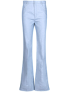 Saint Laurent Contrast-stitch Pressed-crease Flared-leg High-rise Cotton Trousers In Blau