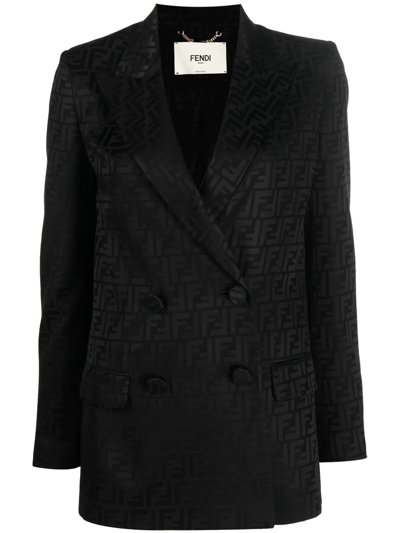 Fendi Ff Monogram Double-breasted Blazer In Schwarz