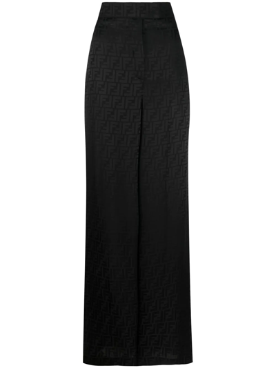 Fendi Monogram-print Silk Trousers In Schwarz