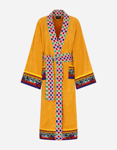 Dolce & Gabbana Cotton Terry Bathrobe In Multicolor