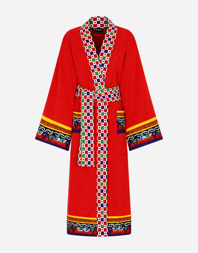 Dolce & Gabbana Cotton Terry Bathrobe In Multicolor