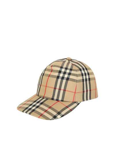 Burberry Cappello Da Baseball Check In Beige,black