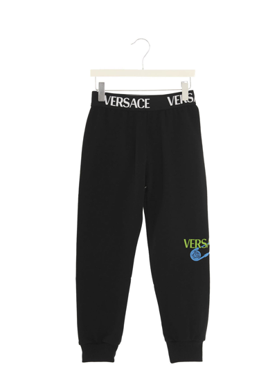 Versace Kids' Logo Print Track Pants In Black
