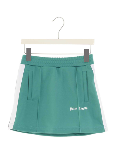 Palm Angels Kids' Green Logo Print Skirt In Blue